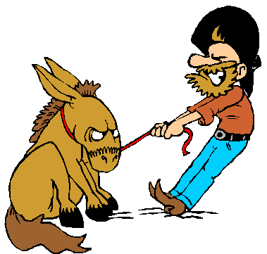 Resisting.Change miner pulling donkey