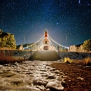 Stupa Bright Starry Night Sky